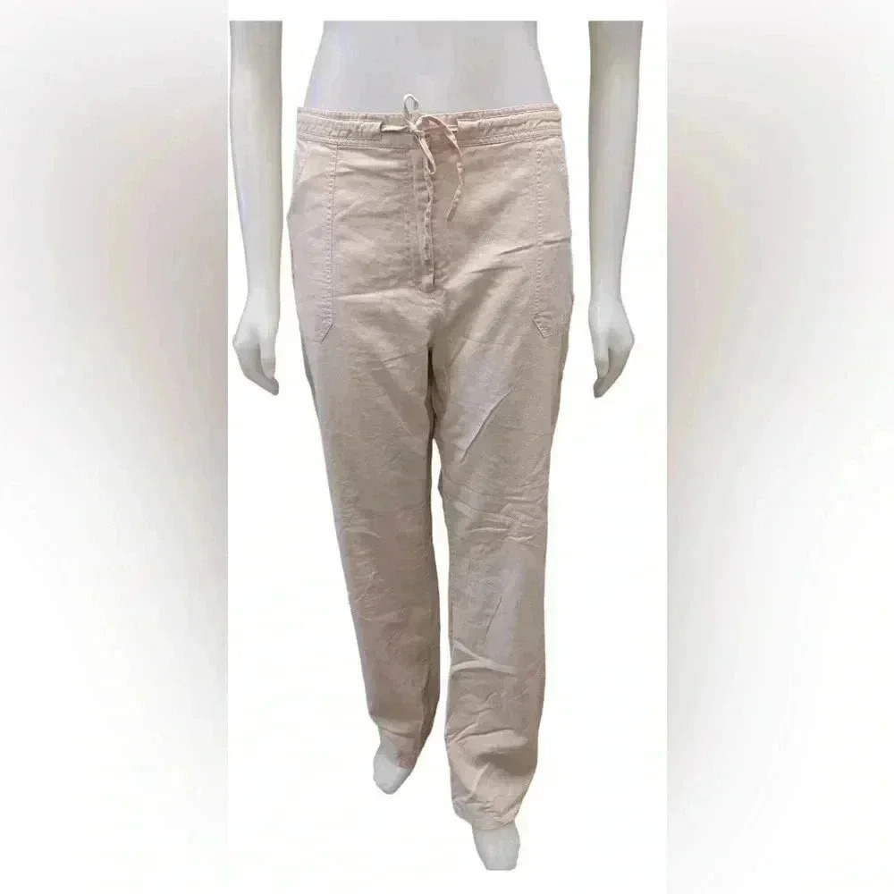 Tristan & Iseut Linen Blend Straight Leg Oatmeal Pants Size 14